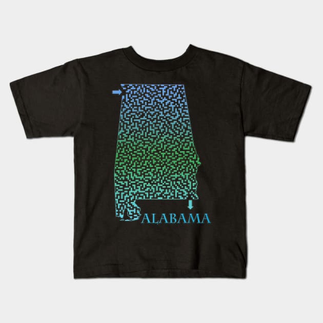 Alabama State Outline Coastal Themed Maze & Labyrinth Kids T-Shirt by gorff